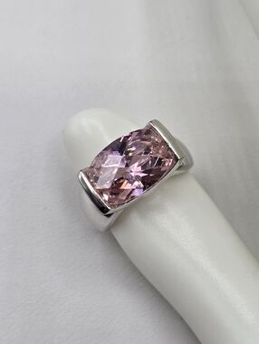 Swarovski Crystal Elements Silver Statement Ring Pink Size 7 East West Prom